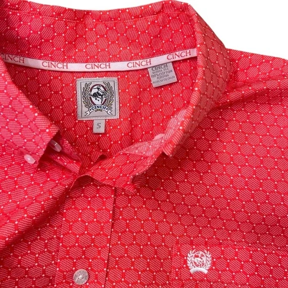 Cinch Shirt Red Orange Hexagon Geometric Button Down Western Rodeo Men’s Small - Picture 3 of 10
